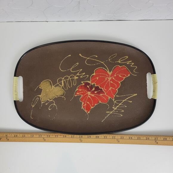 Vintage Tilso Japan Kitchen Service Tray Brown Hand Painted Autumn Fall Leaves - Picture 8 of 8